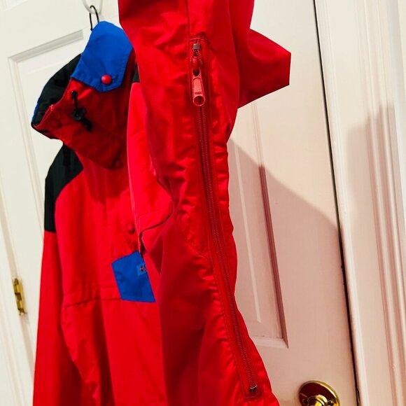 Vintage Colombia Pullover Anorak Jacket Coat Men’s L Red Blue Kangaroo Pocket - Picture 11 of 16